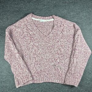 Kimchi Blue Women's Pink Marled Cropped V-Neck Knit Sweater Oversized Size L